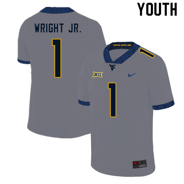Youth #1 Winston Wright Jr. West Virginia Mountaineers College Football Jerseys Sale-Gray - Click Image to Close